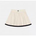 Vintage Campus Cross Flower Embroidery Knitted Pleated Skirt Spring Style Women's Dress with Contrast Color Short Skirt