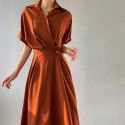 Design sense New French niche shirt dress Women's spring commuting haute couture long skirt Elegant and slim skirt