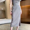Spring/Summer Pleated Casual Fashion Versatile Temperament Commuting Front Split Half Skirt