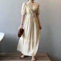 French V-neck Dress Women's Summer New Sweet and Fairy Bubble Sleeves Mid length Skirt