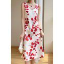 Triacetic acid satin suspender dress for women's French silk A-line texture printed high waisted summer wear 