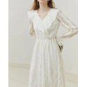 Fan Silan En Kikyo French Dress Women's Long Sleeve V-Neck Gentle Style Lace Splice Skirt Small, Fresh, and Sweet