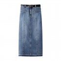 Summer women's versatile mid length high waisted denim skirt for women