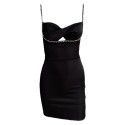 Sexy Black Strap Dress Fashionable and Luxury with Diamond Cut out Temperament Twisted Slim Fit Wrapped Hip Short Dress