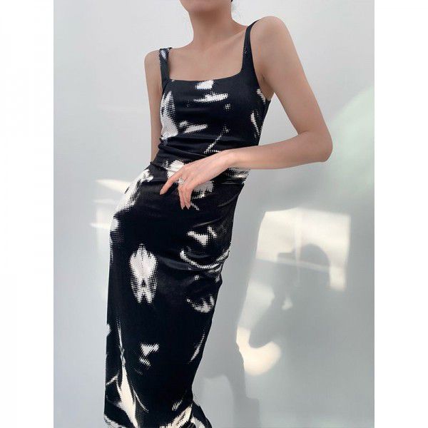 Spring New Slim Fit Slim Irregular Printed Skirt Children's Celebrity Style Dress Split Half Skirt