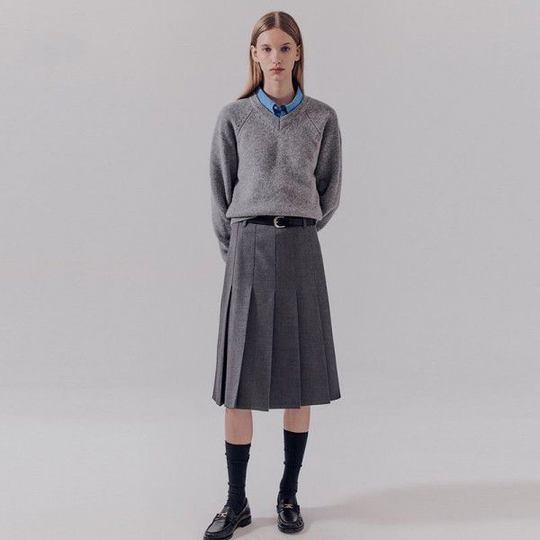 Trendy casual girl pleated decorative wool mini skirt