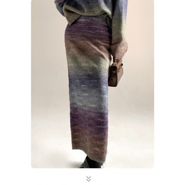 New autumn and winter knitted half length skirt, designer's niche split high waisted slim wool wrap hip skirt