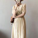 French V-neck Dress Women's Summer New Sweet and Fairy Bubble Sleeves Mid length Skirt