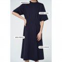 Summer New Round Neck Short Sleeve Dress Over Knee Slim Fit Temperament Wrapped Waist Lace up Large Fold Long Dress