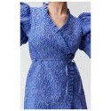 Early Spring New Ruffle Edge Abstract 3D Jacquard Wrapped Body Bubble Sleeve Women's Dress