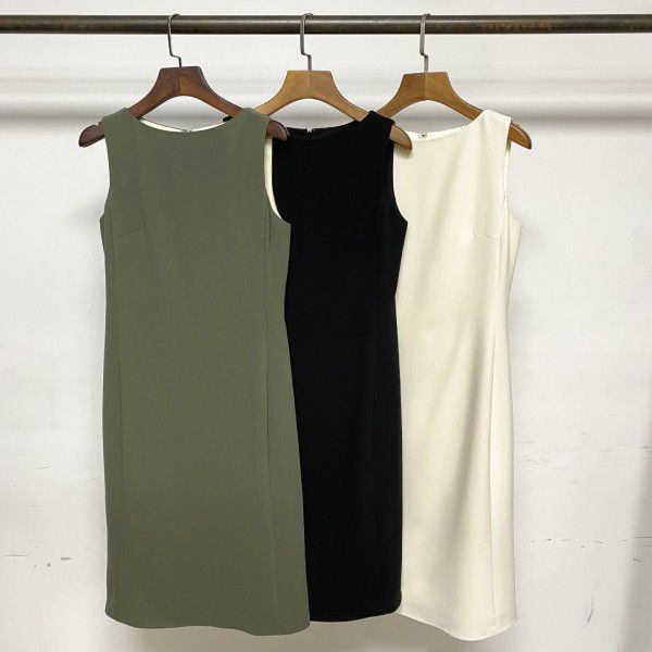 Spring/Summer Acetic Acid Blended Fish Tail Sleeveless Dress Commuter Light Mature B Pair Easy Care Dress