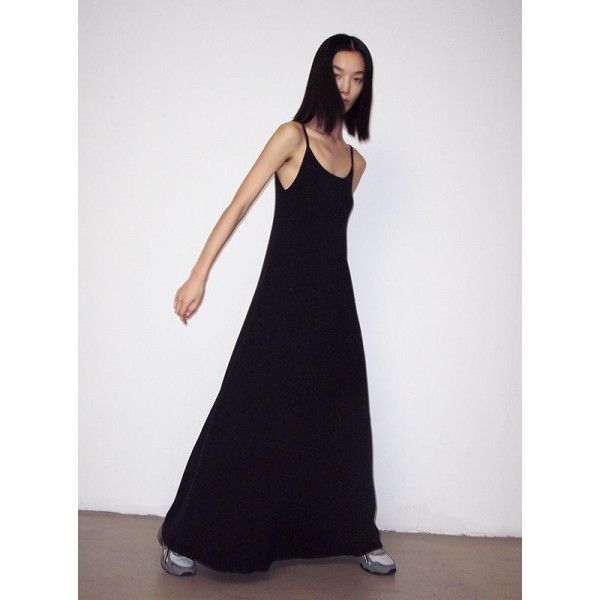 Spring New Product Solid Color Dry Cotton Square Neck Knitted Sleeveless Strap Dress for Women