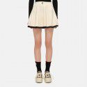 Vintage Campus Cross Flower Embroidery Knitted Pleated Skirt Spring Style Women's Dress with Contrast Color Short Skirt