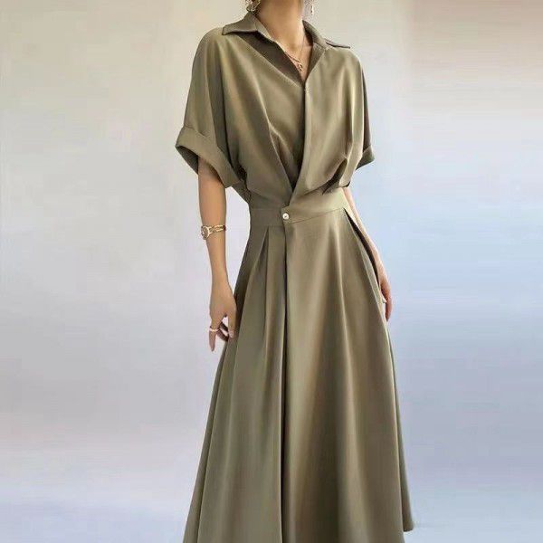 Design sense New French niche shirt dress Women's spring commuting haute couture long skirt Elegant and slim skirt