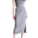 Spring/Summer Pleated Casual Fashion Versatile Temperament Commuting Front Split Half Skirt