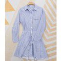 Spring/Summer New Polo Polo Polo Collar Shirt Dress Long Sleeve Waist Large Swing Cotton Stripe Dress