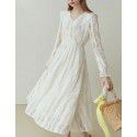 Fan Silan En Kikyo French Dress Women's Long Sleeve V-Neck Gentle Style Lace Splice Skirt Small, Fresh, and Sweet