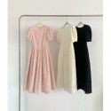 3D Embroidery Jacquard Dress Women's Summer New French Waist Round Neck Bubble Sleeve Long Dress