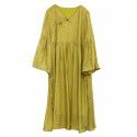 Chinese style solid color dress New Chinese style retro buckle V-neck loose and improved long cheongsam skirt