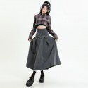 Grey pleated half skirt for women's spring and autumn new high waisted slimming academic style versatile suit A-line skirt