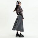 Grey pleated half skirt for women's spring and autumn new high waisted slimming academic style versatile suit A-line skirt