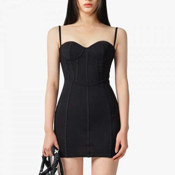 Waistband Short Skirt Checkered Dark Pattern Cotton Sling Dress