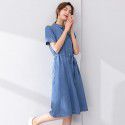 New Summer Small Women's Dress Shows Thin Temperament Polo Neck Blue Denim Shirt Skirt