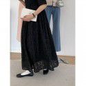 3D Embroidery Jacquard Dress Women's Summer New French Waist Round Neck Bubble Sleeve Long Dress