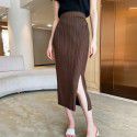 Spring/Summer Pleated Casual Fashion Versatile Temperament Commuting Front Split Half Skirt