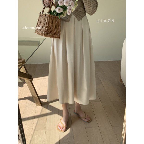 Back Elastic Waist Temperament A-line Half length Dress Early Spring New Covering Crotch Mid length French Umbrella Skirt