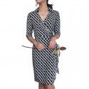 Summer and Autumn New Dress 3/4 Sleeve Standing Neck Skirt Children's Black and White High Waist Wrap Skirt