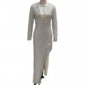 Tassel beads with waistband deep V long sleeved side slit sexy asymmetric dress for women