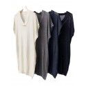 Spring Dress B Family Women's Mid length Knitwear V-neck Mid length Acetic Acid Linen Dress Women's Suspended Dress