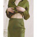 Atmosphere Beauty · Sand Wash Copper Ammonia Silk Curved Cut with Smooth Green Copper Ammonia Silk Elastic Waist Fishtail Half Skirt