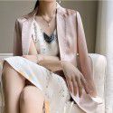 Triacetic acid satin suspender dress for women's French silk A-line texture printed high waisted summer wear 