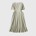 Waist tightening and slimming with bubble sleeves, Sen style women's high waisted dress, round neck, casual and gentle style dress, children