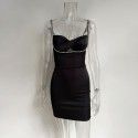 Sexy Black Strap Dress Fashionable and Luxury with Diamond Cut out Temperament Twisted Slim Fit Wrapped Hip Short Dress