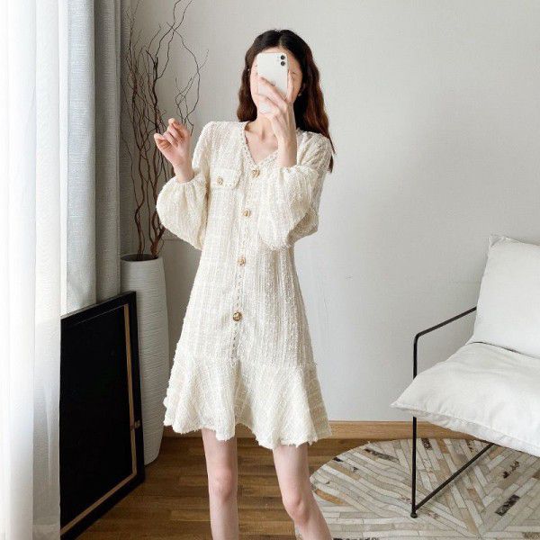 Spring Dress New Women's French Light Luxury High end Celebrity Temperament Long sleeved White Dress
