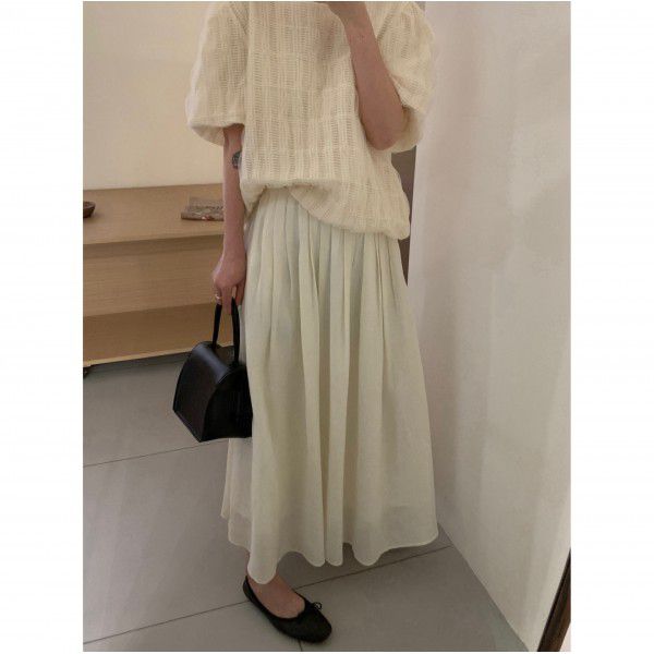 Korean version of Tianshi half body skirt, flowing light gauze skirt, female half body mesh skirt, new pleated puffy half skirt