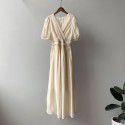 French V-neck Dress Women's Summer New Sweet and Fairy Bubble Sleeves Mid length Skirt