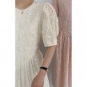 3D Embroidery Jacquard Dress Women's Summer New French Waist Round Neck Bubble Sleeve Long Dress