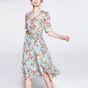 Fragmented Flower Skirt French New Summer Fashion V-Neck Small Man Waistband High Grade Silkworm Silk Dress