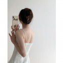 Summer French Style White Texture Pearl Strap Skirt Cut Shoulder Slim Fit Dress