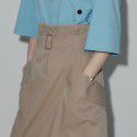 Commuter Double Pocket High Waist Belt Mid length Cotton Half Skirt A-line Skirt