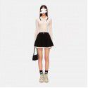 Vintage Campus Cross Flower Embroidery Knitted Pleated Skirt Spring Style Women's Dress with Contrast Color Short Skirt