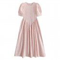 3D Embroidery Jacquard Dress Women's Summer New French Waist Round Neck Bubble Sleeve Long Dress