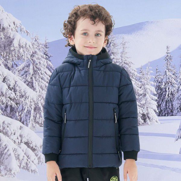 Children's sports cotton jacket, boys' outdoor warmth, hooded cotton jacket, children's winter cotton jacket 