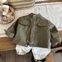 Children's clothing Spring style boys' coat leather clothes Children's spring and autumn middle children's windproof girls' work clothes Korean version Western-style standing collar 
