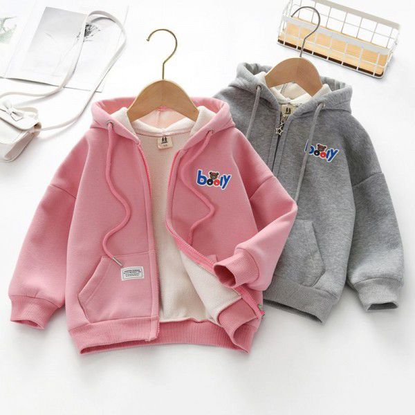 Children's clothing girls' coat autumn and winter style plush and thick zippered children's coat