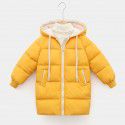 Children's medium and long down cotton jacket, hooded girls' winter coat, thickened solid color Korean cotton jacket, warm coat 